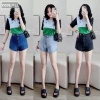 Quần short jeans nữ đính tem da lưng cao co giãn - Giá chỉ 159.000đ, giảm mạnh 5
