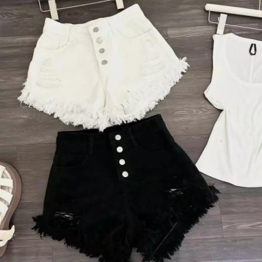 Quần short jeans nữ rách 4 nút lưng cao - Giá ưu đãi 129,000₫