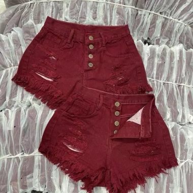 Quần short jeans nữ rách 4 nút lưng cao - Giá ưu đãi 129,000₫