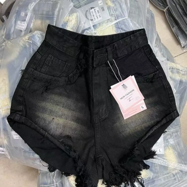 Quần Short Jeans Nữ Xám Khói Đen Túi Viền Tua Rua Cạp Lưng Tôn Dáng 129.000VND