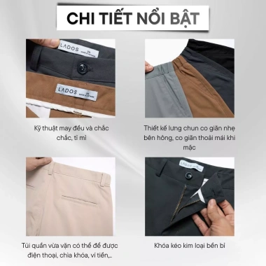 Quần short kaki nam cao cấp LADOS-14.134, lưng thun, form regular, dễ phối, chỉ 171.000₫ 3