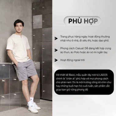 Quần short kaki nam cao cấp LADOS-34.134 Form basic rộng rãi, thoải mái, giảm còn 171k 6