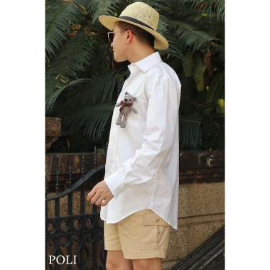 Quần short kaki thun co giản hai túi POLI MAN phối sơ mi form rộng, giá chỉ 520.000 3