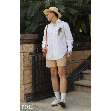 Quần short kaki thun co giản hai túi POLI MAN phối sơ mi form rộng, giá chỉ 520.000 4