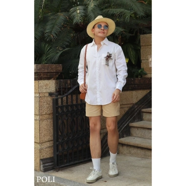 Quần short kaki thun co giản hai túi POLI MAN phối sơ mi form rộng, giá chỉ 520.000 5