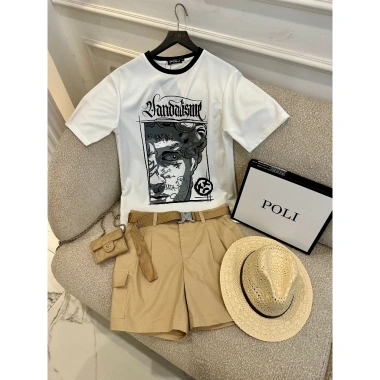 Quần short kaki thun co giản hai túi POLI MAN phối sơ mi form rộng, giá chỉ 520.000 9