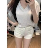 Quần short nữ lưng cao denim co giãn 2 màu đen trắng thời trang Hàn Quốc giá 126k 2