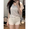 Quần short nữ lưng cao denim co giãn 2 màu đen trắng thời trang Hàn Quốc giá 126k 3