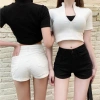 Quần short nữ lưng cao denim co giãn 2 màu đen trắng thời trang Hàn Quốc giá 126k 6