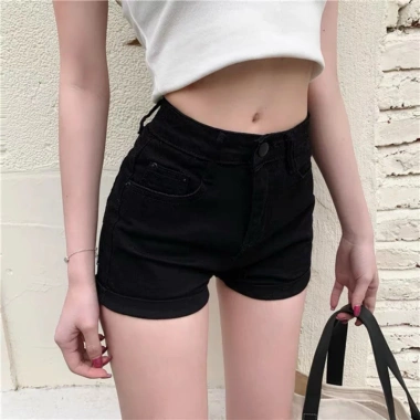 Quần short nữ lưng cao denim co giãn 2 màu đen trắng thời trang Hàn Quốc giá 126k 9