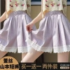 Quần short nữ màu tím eo cao, ren viền khâu, ống rộng - Giá chỉ 196.560 VND