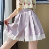 Quần short nữ màu tím eo cao, ren viền khâu, ống rộng - Giá chỉ 196.560 VND 7
