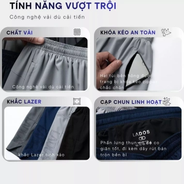 Quần short thể thao nam 2 lớp Lados-4.089 dù co giãn, thấm hút, túi kéo, tập gym, chạy bộ, giá chỉ 117.000đ 2