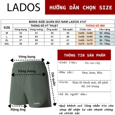 Quần short thể thao nam LADOS-4.147 vải dù co giãn nhẹ, năng động, giá 139.000₫