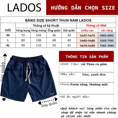 Quần short thun nam LADOS-4.070 cotton co giãn, thấm mồ hôi, ống rộng, có túi 7