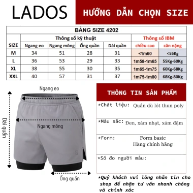 Quần Shorts Thể Thao Chạy Bộ LADOS-4.202 2 Lớp - Lót Thun, Bảo Hộ Tuyệt Đối, 135k 8