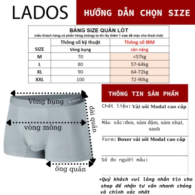 Quần sịp boxer nam cao cấp LADOS-4.126 thun sồi Modal thấm hút, kháng khuẩn, thoáng mát, mềm mại - 90.000đ