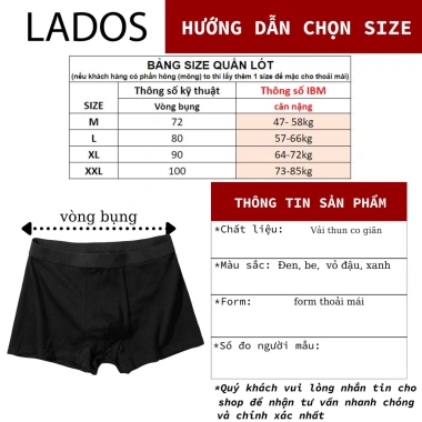 Quần sịp boxer nam cotton thun giãn LADOS 4.120 Thoáng mát, thấm hút, dễ mặc