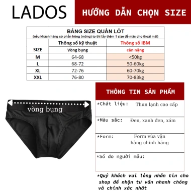 Quần sịp nam Tam Giác Thun Lados 14.115 - Thun lụa 4 chiều co giãn, siêu mềm, thấm hút, giá chỉ 35.000đ