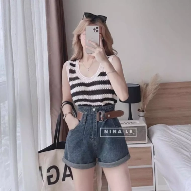 Quần sooc bò da chun, eo bo gấp gấu - Siêu thoải mái, giảm giá 310.500đ 10