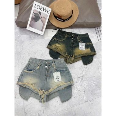 Quần sọt jean lưng cao 4 khuy túi lộ jean lai tua Quần đùi bò mới 8.137 giá 129k