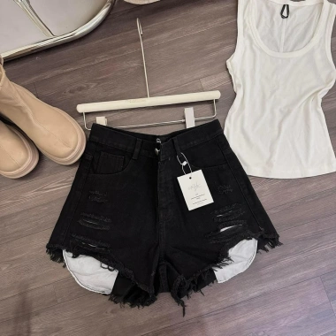 Quần sọt jean lưng cao rách 3 đường lộ, túi hack thời trang - Giá 209.000₫