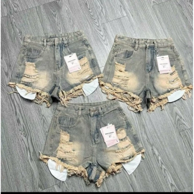 Quần sọt jean lưng cao rách 3 đường lộ, túi hack thời trang - Giá 209.000₫