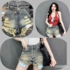Quần sọt jean lưng cao, túi rách, 3 đường Rêu bụi - giá chỉ 129.000đ