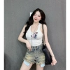 Quần sọt jean lưng cao, túi rách, 3 đường Rêu bụi - giá chỉ 129.000đ 2