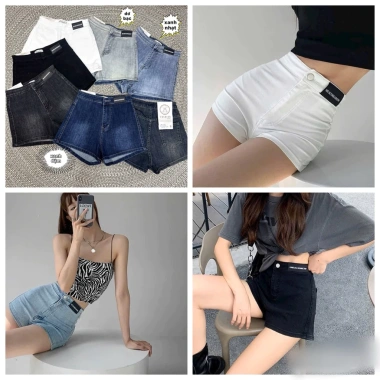 Quần sọt jean nữ lưng cao co dãn, đùi bò không túi, may tag mạc AH 159k