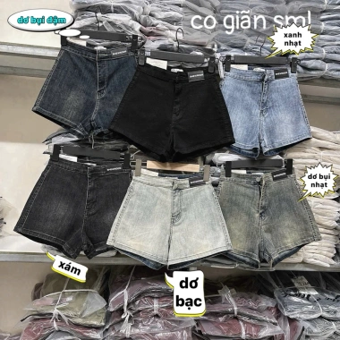 Quần sọt jean nữ lưng cao co dãn, đùi bò không túi, may tag mạc AH 159k