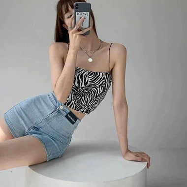 Quần sọt jean nữ lưng cao co dãn, đùi bò không túi, may tag mạc AH 159k