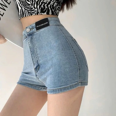 Quần sọt jean nữ lưng cao co dãn, đùi bò không túi, may tag mạc AH 159k