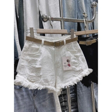 Quần sọt jean nữ lưng cao rách tua rua 3 đường hack dáng thời trang - 129k 2