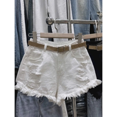 Quần sọt jean nữ lưng cao rách tua rua 3 đường hack dáng thời trang - 129k 5