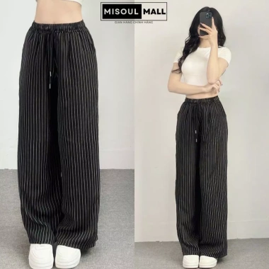 Quần Suông Kẻ Sọc Ống Rộng Cạp Chun Dây Rút Túi Bên Sườn BigSize MiSoul Mall - 95.500₫