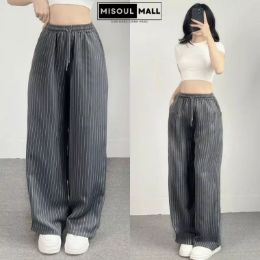 Quần Suông Kẻ Sọc Ống Rộng Cạp Chun Dây Rút Túi Bên Sườn BigSize MiSoul Mall - 95.500₫