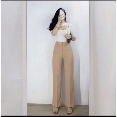 Quần suông ống đứng HINSTORE cạp cao công sở - Không túi, dáng suông vừa, giá chỉ 183.000₫ 2