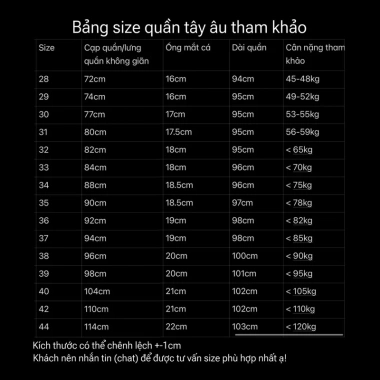 Quần Tây Âu Dài Nam Size 28-44 BIGSIZE 110kg Restock vải siêu đẹp giảm còn 240k 6