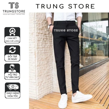 Quần tây âu Hàn Quốc nam vải đen trơn, phù hợp học sinh sinh viên phối áo sơ mi, giày tây - 44.000 VND