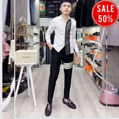 Quần tây âu thêu 4 xọc trắng Thom-E cho học sinh sinh viên - Giá ưu đãi 48.000đ