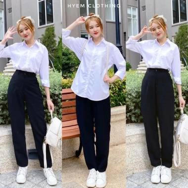 Quần tây baggy cạp cao 1 nút, size 45‑80kg, tôn dáng, chất vitex 1‑M303 – đi học, làm, chơi