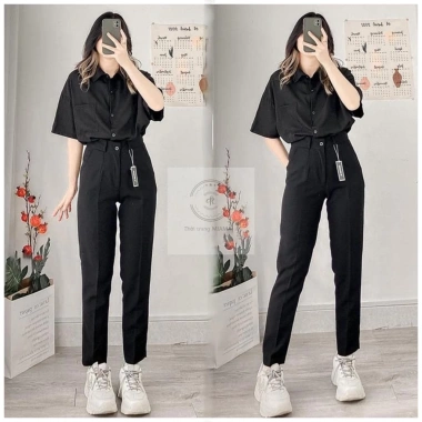 Quần tây baggy cạp cao 1 nút, size 45‑80kg, tôn dáng, chất vitex 1‑M303 – đi học, làm, chơi