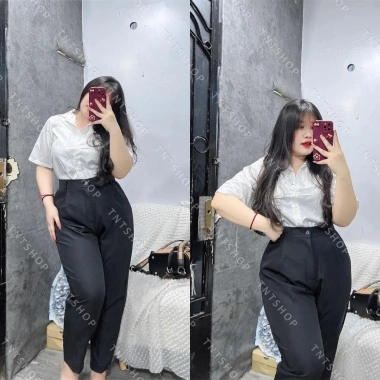 Quần tây baggy cạp cao 1 nút, size 45‑80kg, tôn dáng, chất vitex 1‑M303 – đi học, làm, chơi
