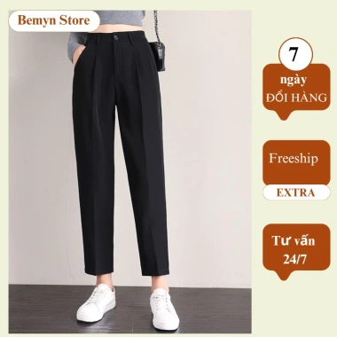 Quần tây baggy cúc đi học nữ, cạp đai lưng cao, dài, vải công sở phối áo sơ mi - Bemyn Store 270.000đ