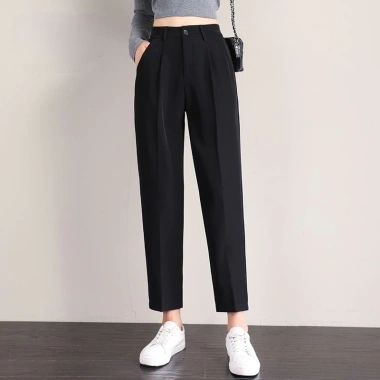 Quần tây baggy cúc đi học nữ, cạp đai lưng cao, dài, vải công sở phối áo sơ mi - Bemyn Store 270.000đ