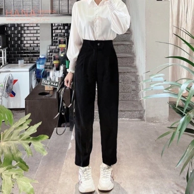 Quần tây baggy cúc đi học nữ, cạp đai lưng cao, dài, vải công sở phối áo sơ mi - Bemyn Store 270.000đ