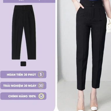 Quần Tây Baggy Nữ Cạp Cao 2 Khuy Lưng Đen Công Sở Đi Học Siêu Tôn Dáng Giá 139k 3