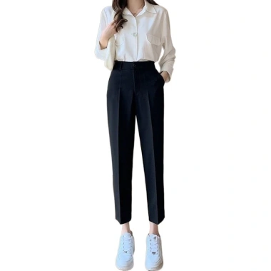 Quần Tây Baggy Nữ Cạp Cao 2 Khuy Lưng Đen Công Sở Đi Học Siêu Tôn Dáng Giá 139k 4