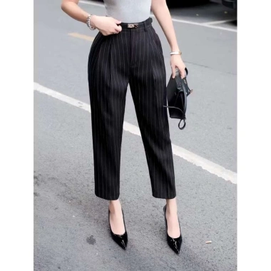 Quần Tây Baggy Nữ Cạp Cao Sọc 9 Tấc Ống Đứng Dáng Thanh Lịch Công Sở Cao Cấp